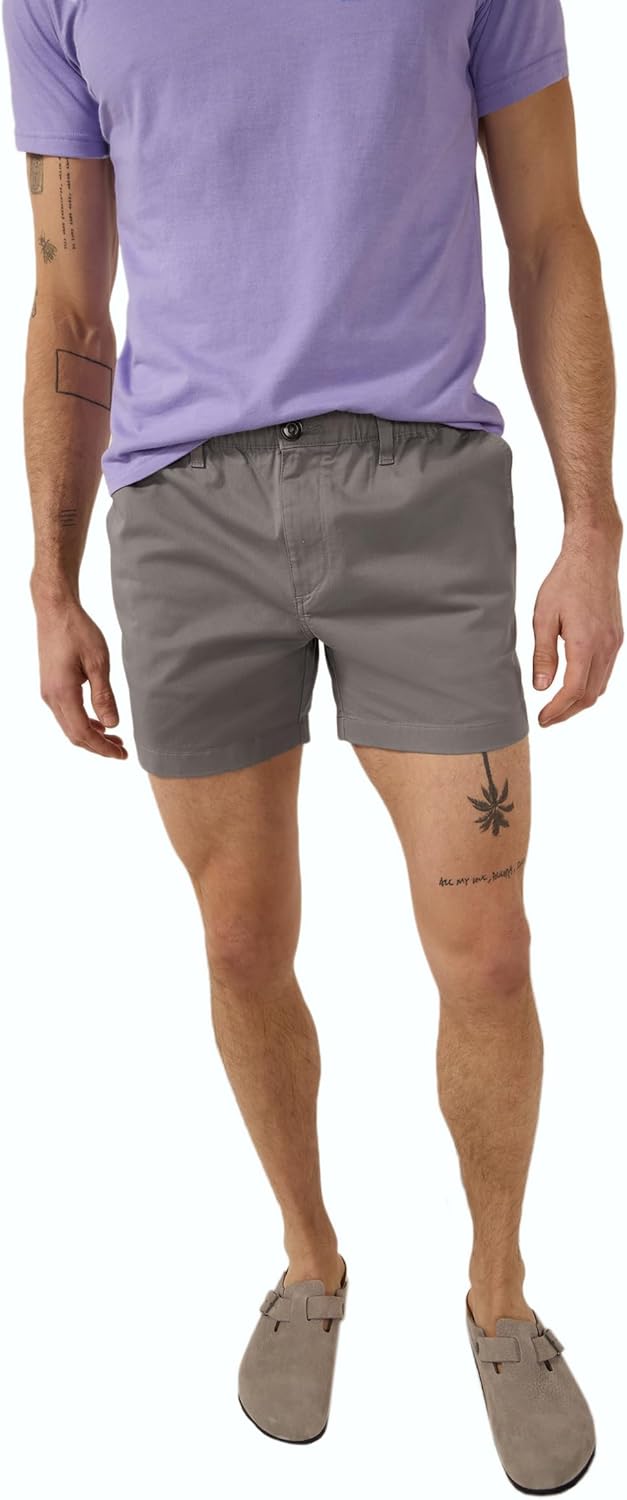 Chino Shorts Men 5.5 Inch Inseam, Mens Shorts with Elastic Waistband, Chambray Pockets, Stretch Polyester & Cotton