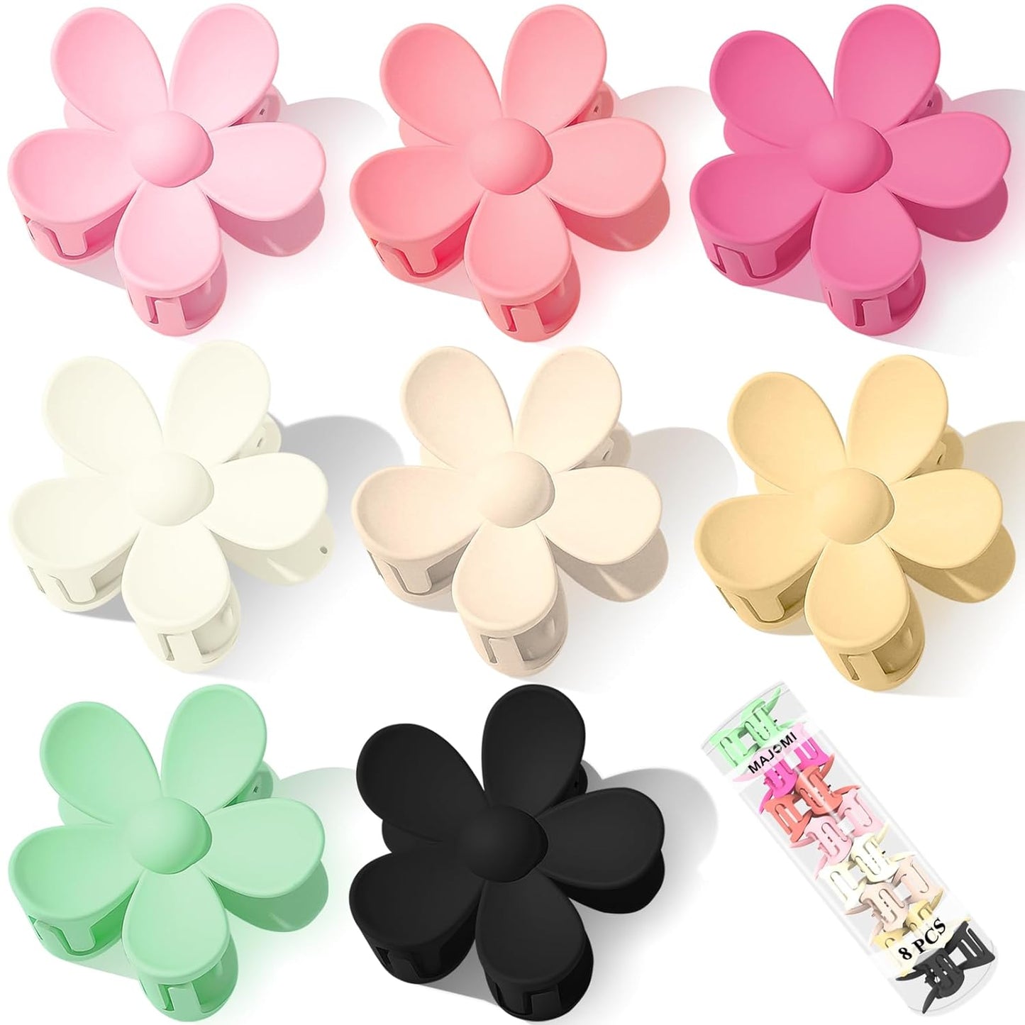 Flower Hair Claw Clips 8PCS Cute Hair Clip Matte Big Claw Clip Strong Hold Jaw Daisy Clip Barrettes Large Hair Clamps Thin Thick Hair for Women Girls Gifts 8 Colors