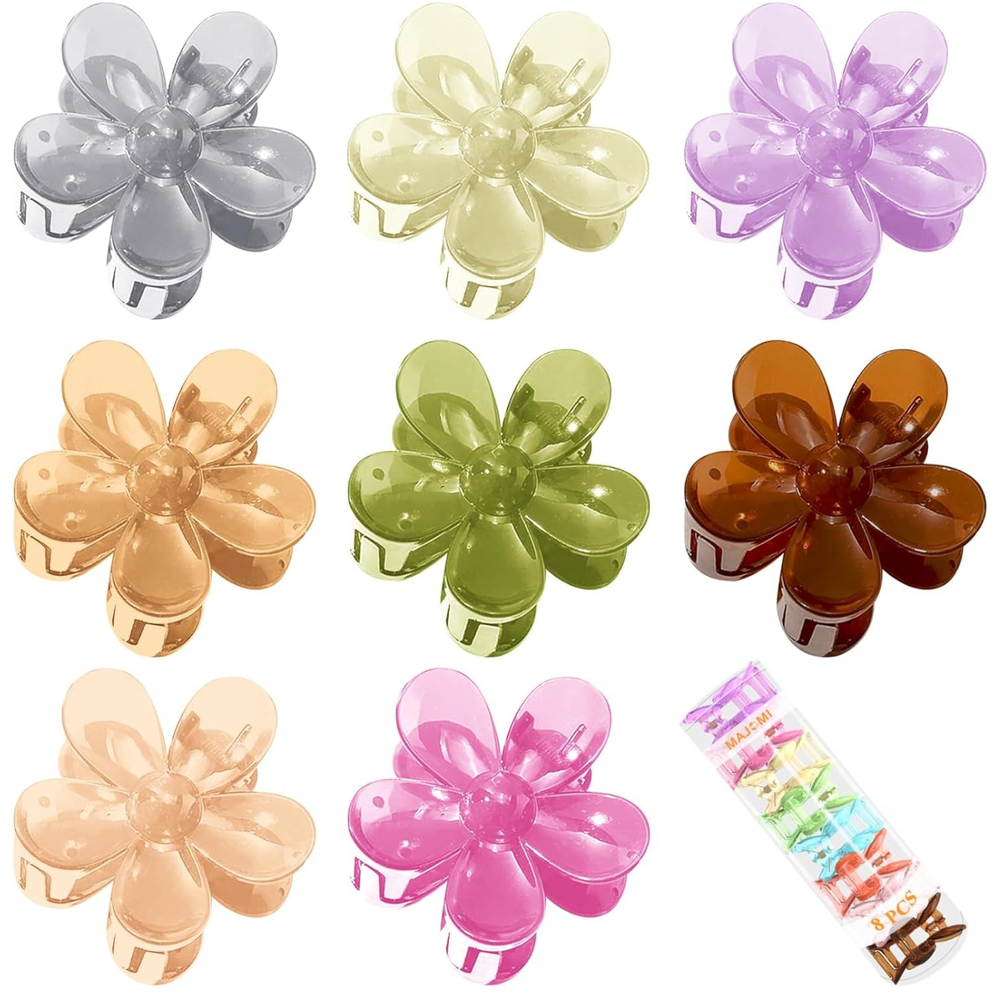 Flower Hair Claw Clips 8PCS Cute Hair Clip Matte Big Claw Clip Strong Hold Jaw Daisy Clip Barrettes Large Hair Clamps Thin Thick Hair for Women Girls Gifts 8 Colors