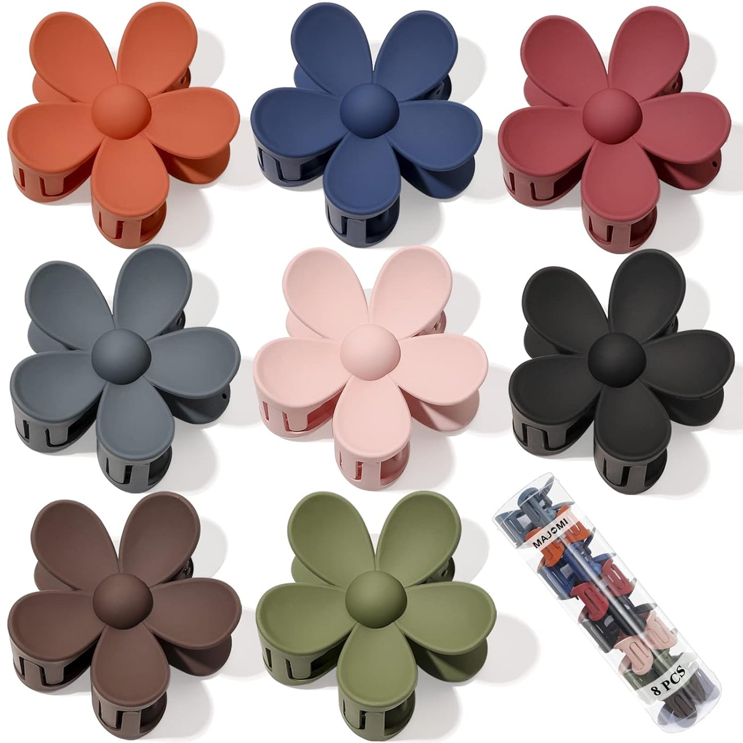 Flower Hair Claw Clips 8PCS Cute Hair Clip Matte Big Claw Clip Strong Hold Jaw Daisy Clip Barrettes Large Hair Clamps Thin Thick Hair for Women Girls Gifts 8 Colors