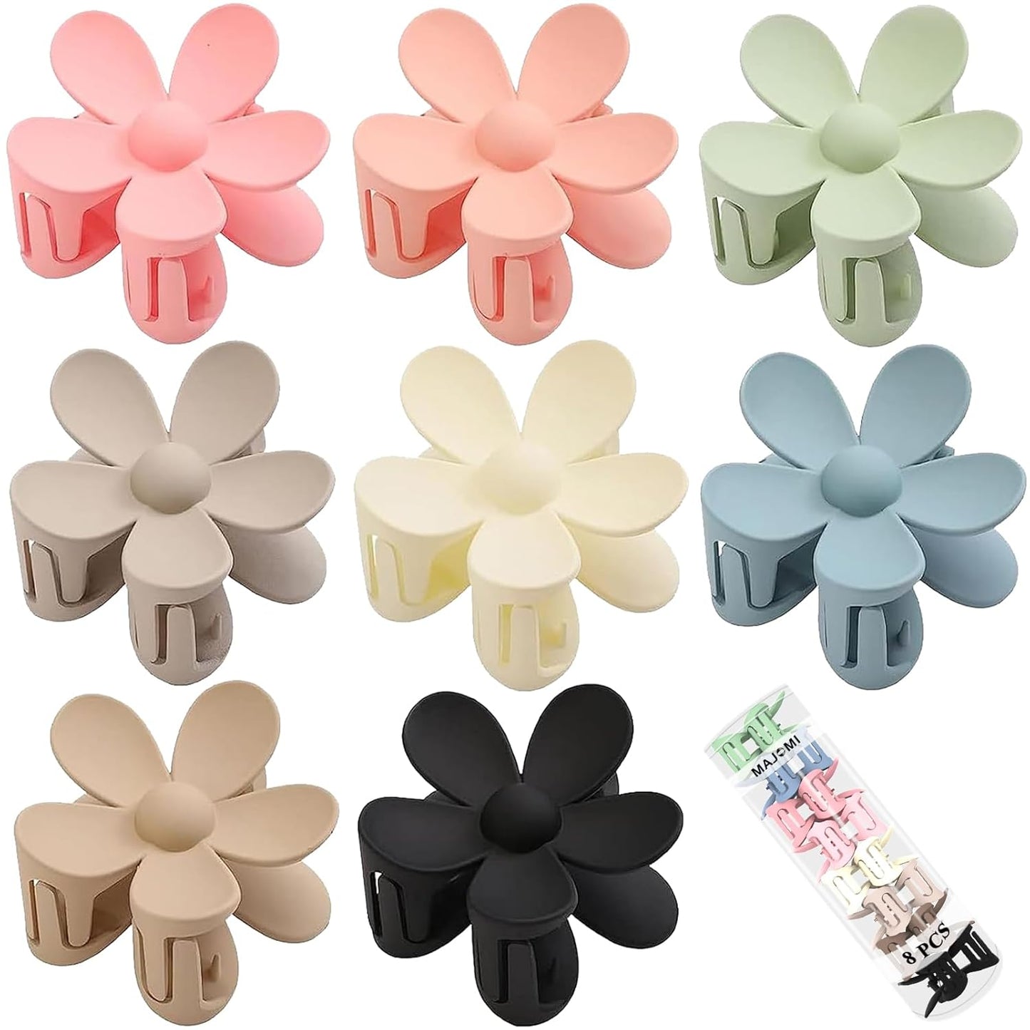 Flower Hair Claw Clips 8PCS Cute Hair Clip Matte Big Claw Clip Strong Hold Jaw Daisy Clip Barrettes Large Hair Clamps Thin Thick Hair for Women Girls Gifts 8 Colors