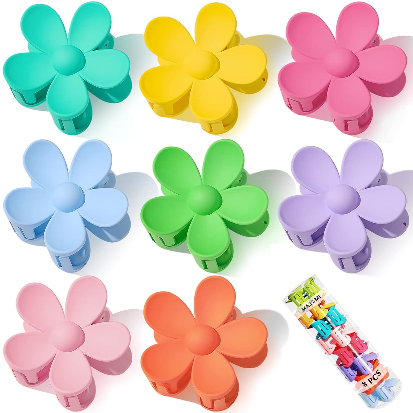 Flower Hair Claw Clips 8PCS Cute Hair Clip Matte Big Claw Clip Strong Hold Jaw Daisy Clip Barrettes Large Hair Clamps Thin Thick Hair for Women Girls Gifts 8 Colors