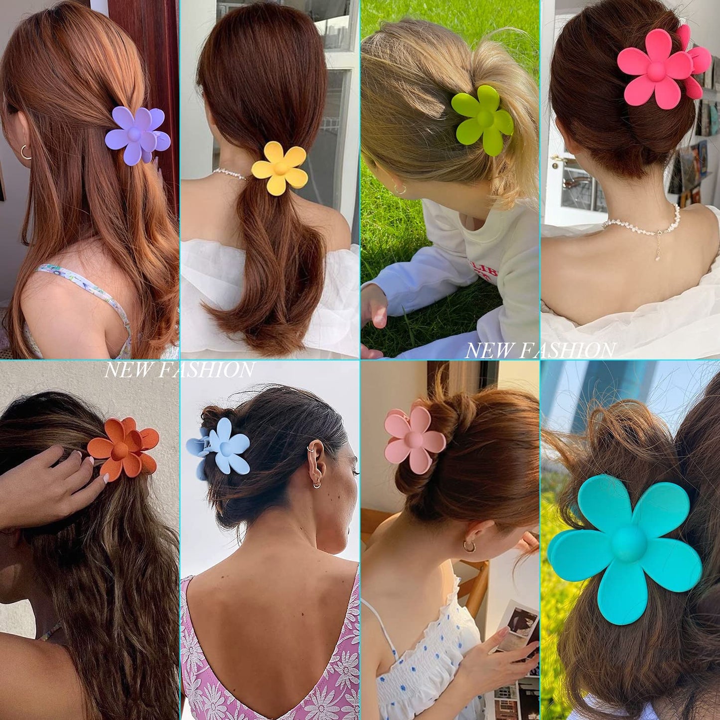 Flower Hair Claw Clips 8PCS Cute Hair Clip Matte Big Claw Clip Strong Hold Jaw Daisy Clip Barrettes Large Hair Clamps Thin Thick Hair for Women Girls Gifts 8 Colors