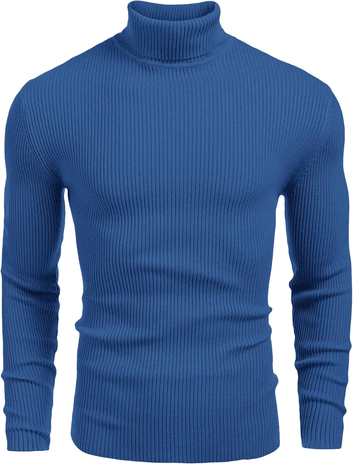 Mens Ribbed Slim Fit Knitted Pullover Casual Turtleneck Sweater