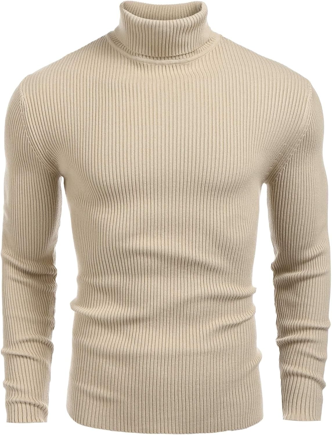 Mens Ribbed Slim Fit Knitted Pullover Casual Turtleneck Sweater