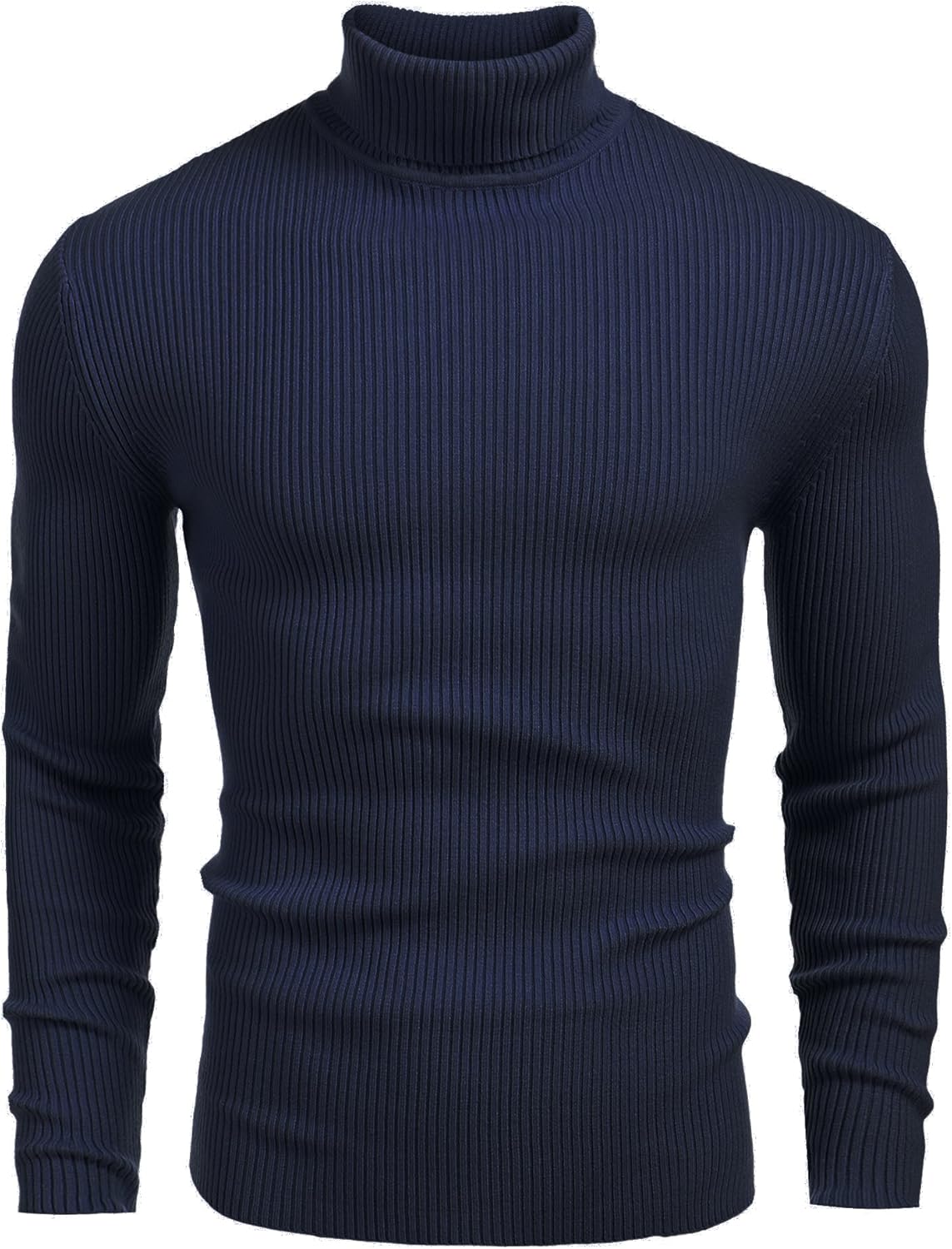 Mens Ribbed Slim Fit Knitted Pullover Casual Turtleneck Sweater