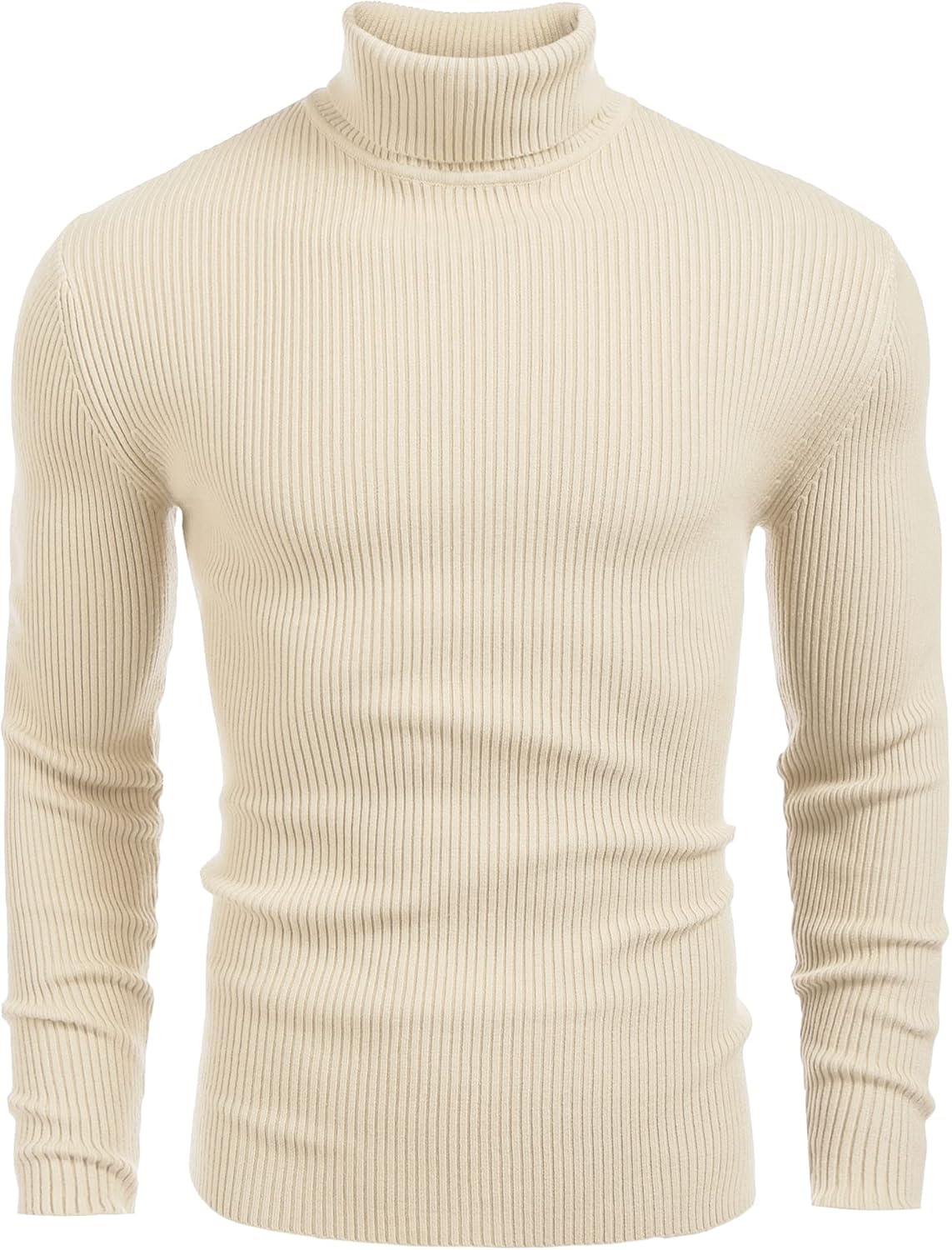 Mens Ribbed Slim Fit Knitted Pullover Casual Turtleneck Sweater