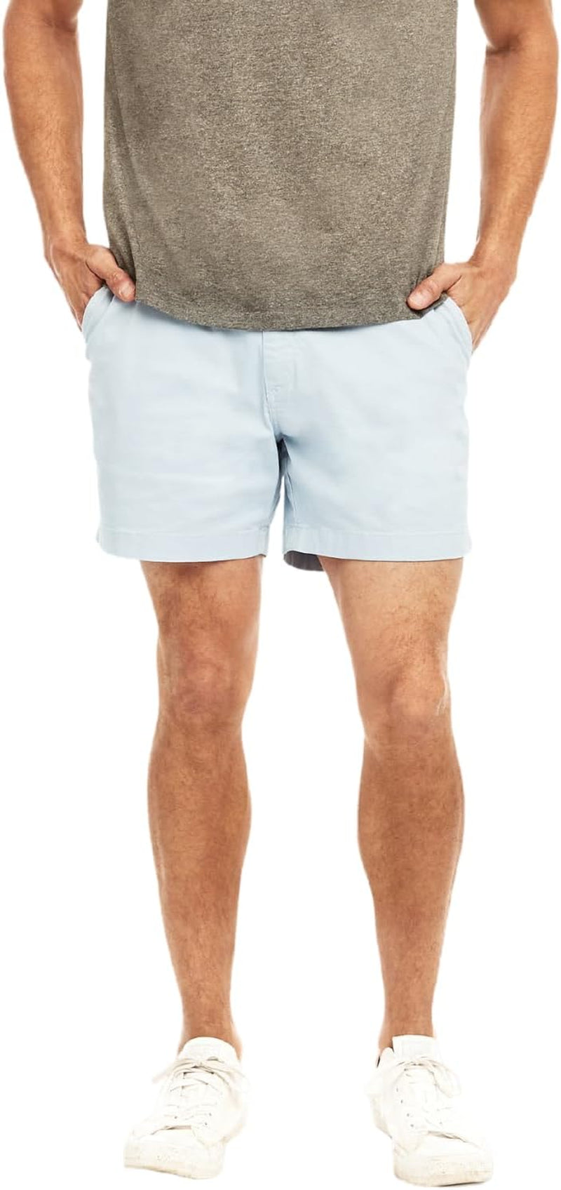 Chino Shorts Men 5.5 Inch Inseam, Mens Shorts with Elastic Waistband, Chambray Pockets, Stretch Polyester & Cotton