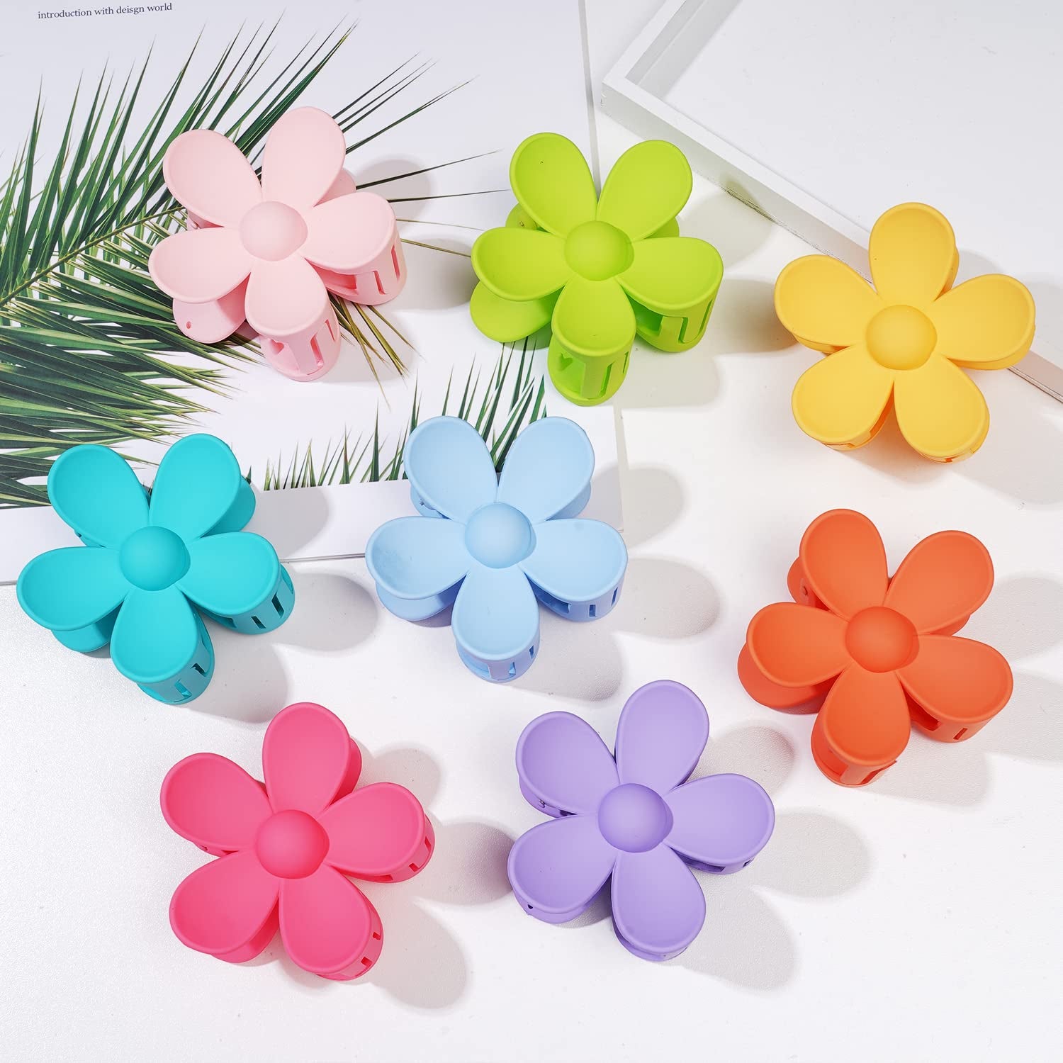 Flower Hair Claw Clips 8PCS Cute Hair Clip Matte Big Claw Clip Strong Hold Jaw Daisy Clip Barrettes Large Hair Clamps Thin Thick Hair for Women Girls Gifts 8 Colors